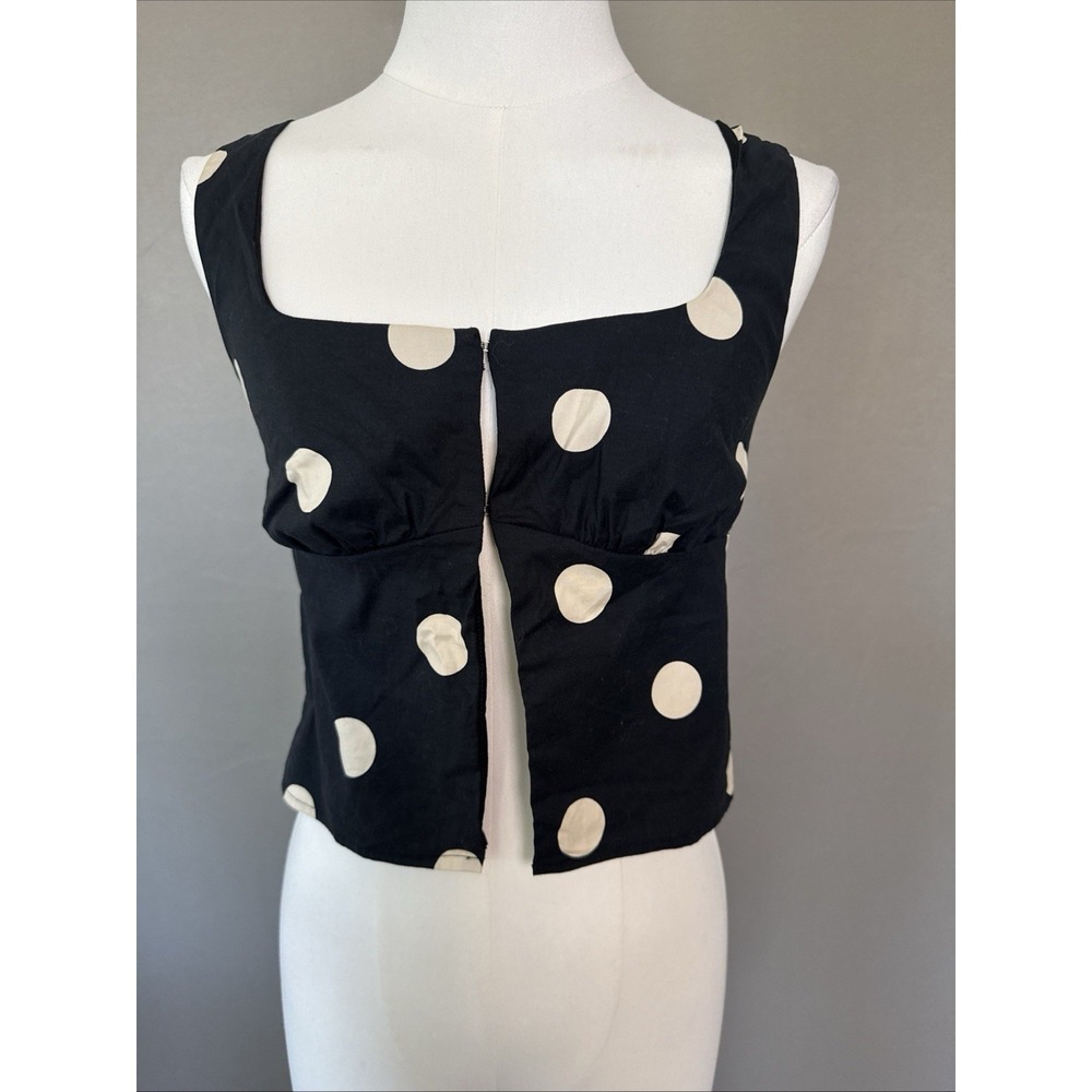 Reformation Black Polka Dot Sleeveless Crop Tank Top 0